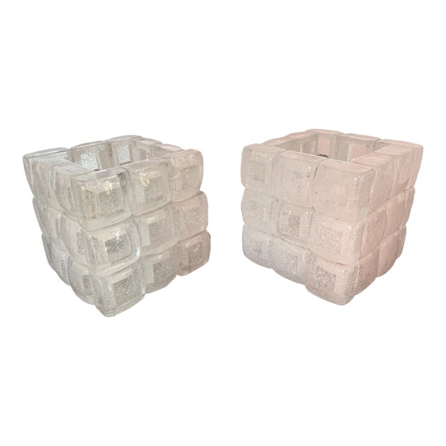 1970s Glass Cube Lamps by Poliarte, Italy - a Pair For Sale
