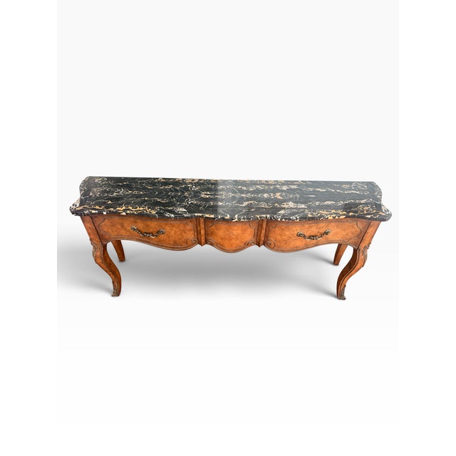 Mastercraft 1970s Monumental Mastercraft Burl Wood & Black Marble Console Table, 80” For Sale - Image 4 of 16
