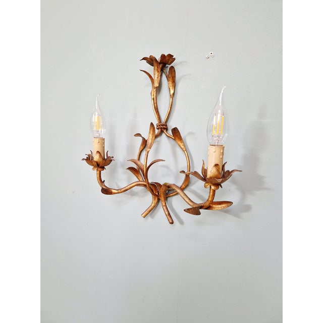 Floral Wall Sconces in Gilt Metal, Italy, 1960, Set of 2 For Sale - Image 11 of 14