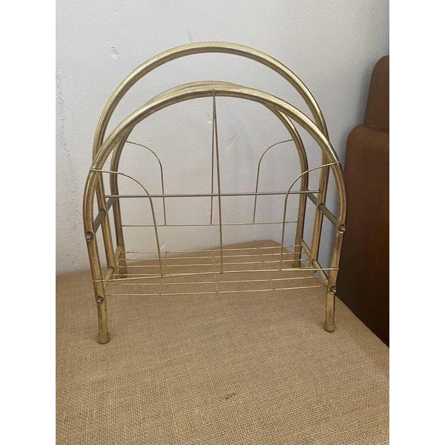 Mid-Century Brass Magazine Rack For Sale - Image 4 of 5
