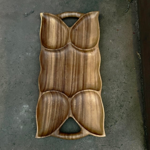 Mid-Century Modern Large 1960s Vintage Mid-Century Modern Acacia Wood Serving Tray For Sale - Image 3 of 4