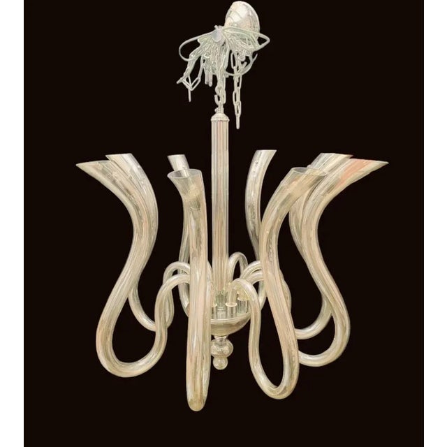 Massive Italian Murano 12 Light Mercury Glass Curved Pipe Chandelier Light Fixture For Sale - Image 11 of 14