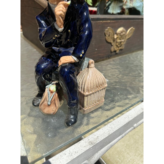 English 1970s English Ceramic Painted Sitting Man and Bird Sculpture For Sale - Image 3 of 8