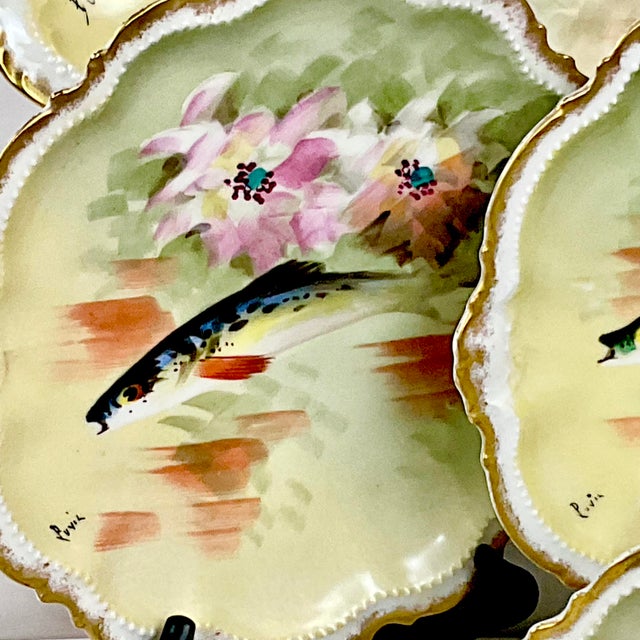 Avocado 1800s Antique French Limoges Porcelain George Borgfeldt Fish Game Dinnerware Set - 13 Pieces, Service for 10. For Sale - Image 8 of 18