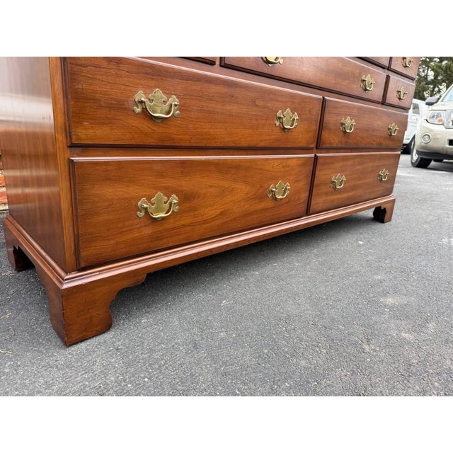 Late 20th Century Henkel Harris Chippendale Style Solid Cherry Dresser With Mirror For Sale - Image 11 of 17