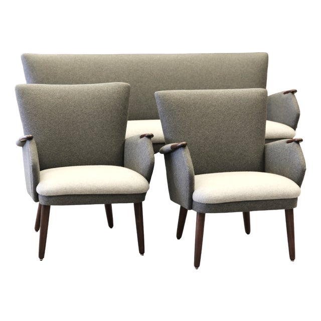 Danish Sofa and Armchairs in Gray Wool Fabric, 1960s, Set of 3 For Sale