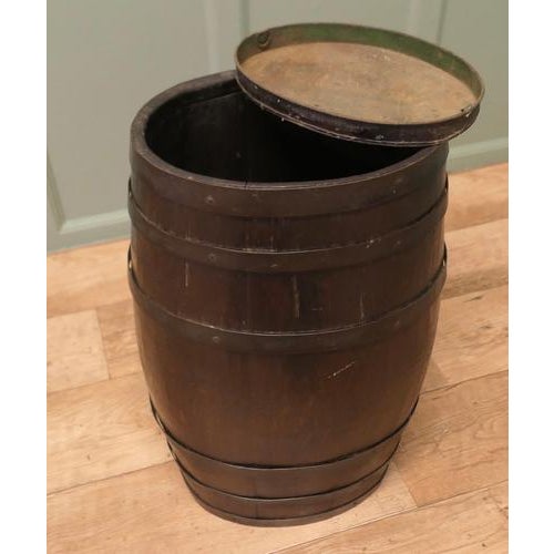 Large Oak and Brass Barrel Stick Stand For Sale - Image 4 of 7