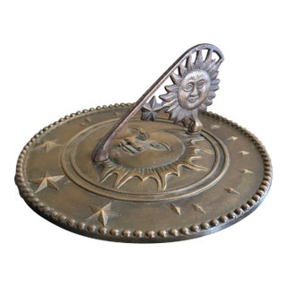 Vintage English Country Iron Garden Sundial With Sun and Moon- Outdoor Decor For Sale