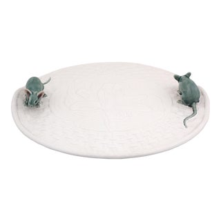 Bordallo Pinheiro Lily Cheese Tray with Mice, White For Sale