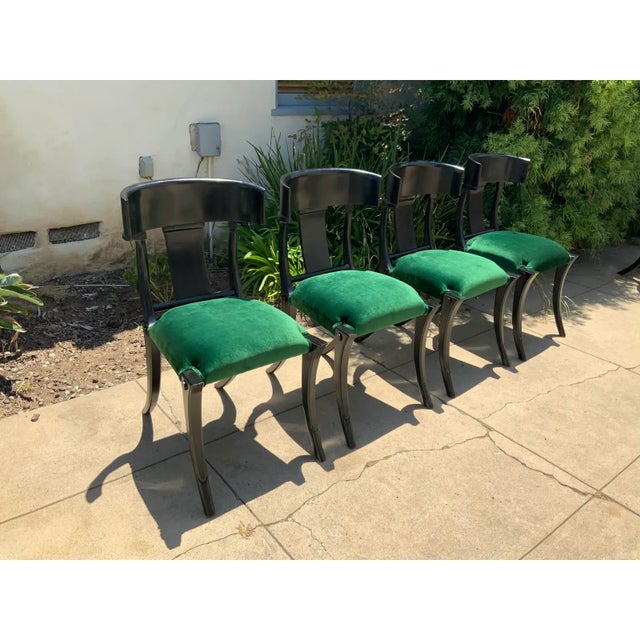 Klismos Style Dining Chairs Ebony Finish With Green Velvet - 4 For Sale - Image 4 of 5