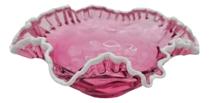 Fenton Cranberry Opalescent Snow Crest Thumbprint Ruffled Bowl, 10-Inch Diameter
