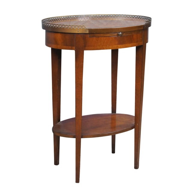 French Provincial Mahogany English Provincial 2 Tier Brass Gallery Tray Side Table Stand For Sale - Image 3 of 13