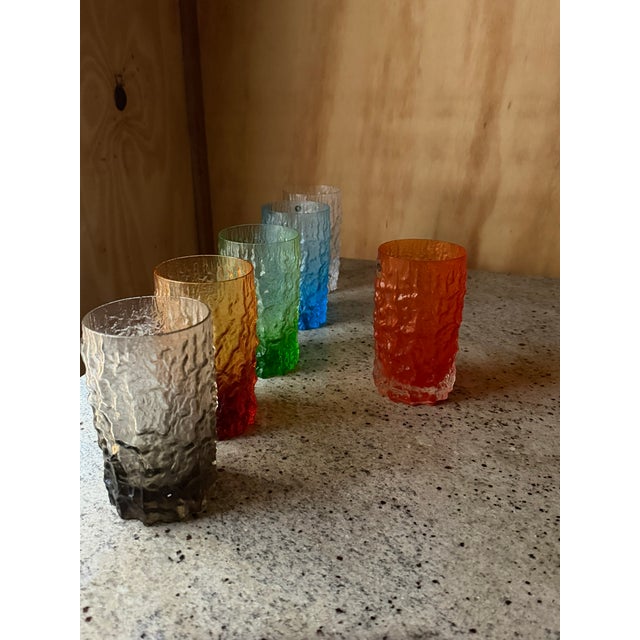 Italian Textured Bark Glasses in the style of Geoffrey Baxter, 1960s, Set of 6 For Sale - Image 17 of 18