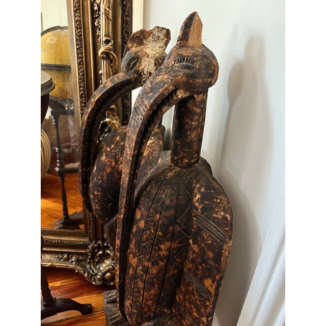Early 20th Century Early 20th Century West African Senufo-Style Sejen Carved Wood Hornbill Sculptures - Pair For Sale - Image 5 of 11