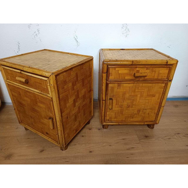 Wood Vintage Bamboo Bedside Tables, 1970s, Set of 2 For Sale - Image 7 of 18