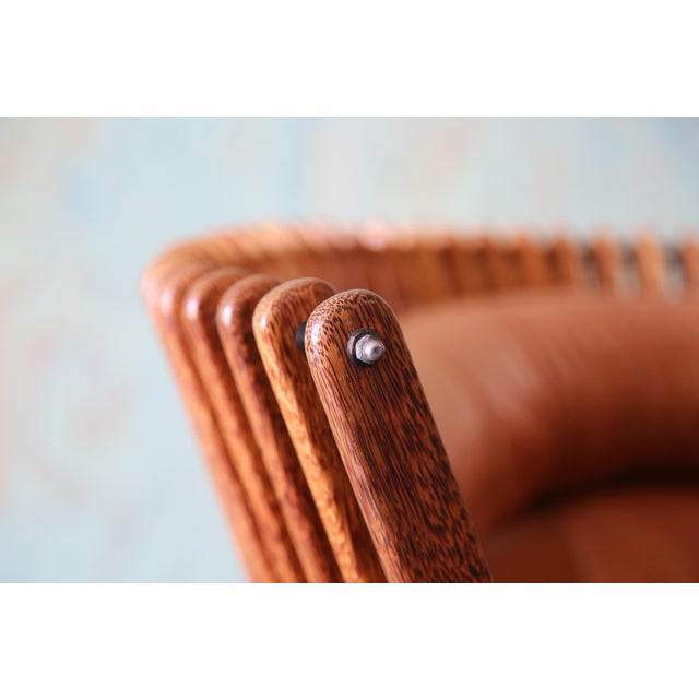 Pacific Green Tavarua Swivel Lounge Chair Palm Wood and Leather C. 2000s For Sale - Image 12 of 13