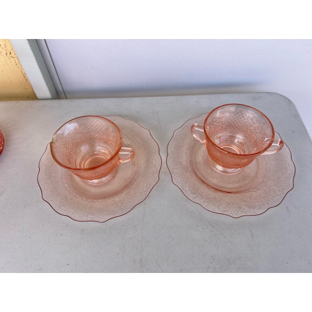 Federal Glass 1930s Pink Depression Glass Normandie by Federal Glass Company Sugar & Creamer- 4 Pc For Sale - Image 4 of 8