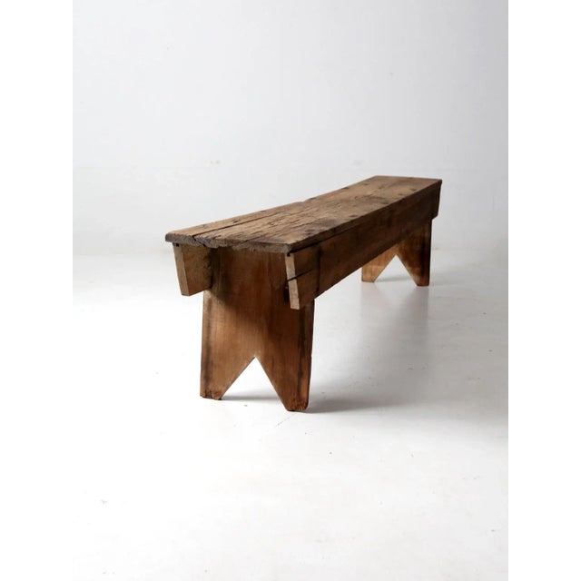 Early 19th Century Antique Primitive Bench 7ft For Sale - Image 5 of 14