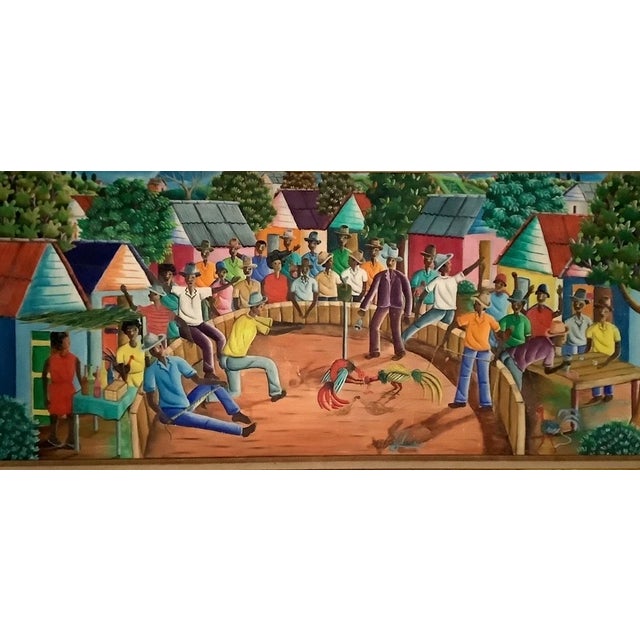 Oil Painting work of Haitian Naive Art Bien-Sylvain - the artist 1936 - Village Oil on board Signed Size: 20 x 43 in....