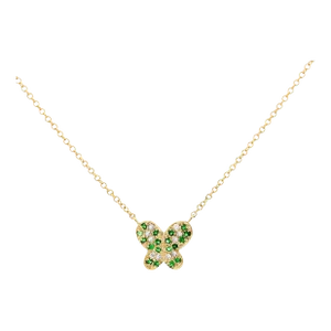 14k Solid Yellow Gold Tsavorite Butterfly Charm Floating Pendant Necklace