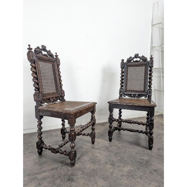Louis XIII Style Chairs in Twisted Caned Oak, Set of 2 For Sale - Image 6 of 11