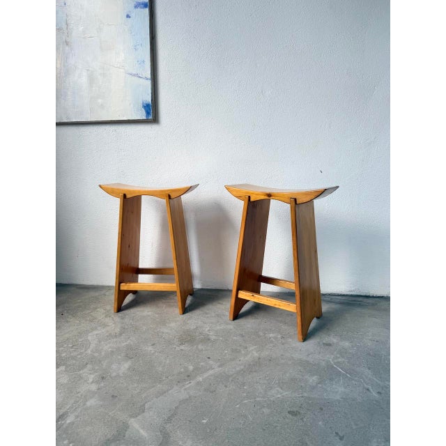 Japanese Style Pine Stools, Scandinavia, 1950s, Set of 2 For Sale - Image 9 of 18