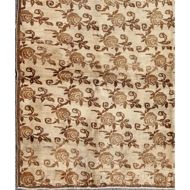 Turkish Antique Turkish Konya Rug With All-Over Floral Pattern in Taupe and Brown For Sale - Image 3 of 10