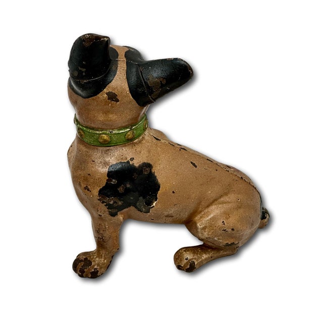 Green Vintage 1930s Hubley Manufacturing Co. Cast Iron French Bulldog Doorstop Unusual Green Collar For Sale - Image 8 of 18