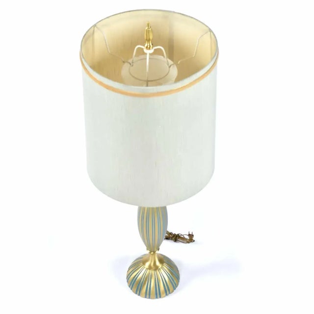 1950s Rembrandt Teal and Gold Hourglass Shaped Midcentury Table Lamp For Sale - Image 5 of 12