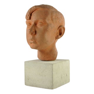 Boy's Head Sculpture by Julien Ruymen, Belgium, 1940s For Sale