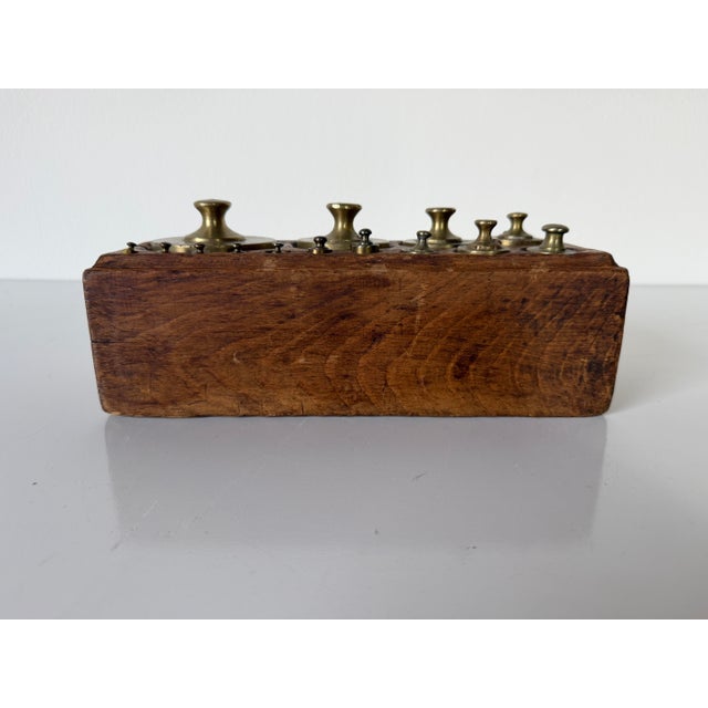 19th Century Antique French Brass Scale Weight Set With Original Wood Box For Sale - Image 11 of 12