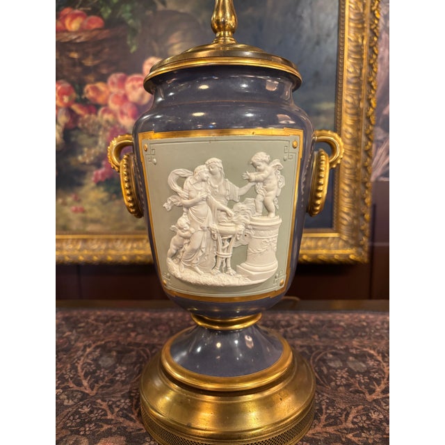 Victorian 1900s Victorian Pâte-Sur-Pâte Porcelain Table Lamp For Sale - Image 3 of 9