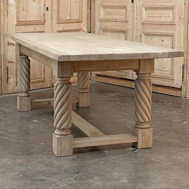 Ecru Rustic Mid-Century Trestle Table Crafted of Solid Oak For Sale - Image 8 of 17