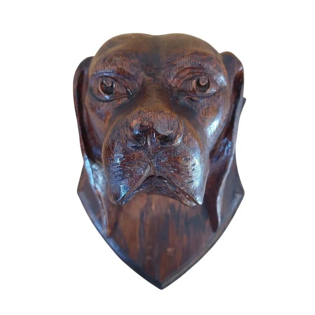 Black Forest Hand-Carved Dog Head Plaque in Wood, 1890s For Sale - Image 6 of 8