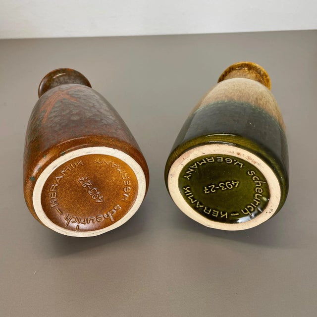 German Multi-Color Pottery Fat Lava Vases from Scheurich, 1970s, Set of 2 For Sale - Image 16 of 18