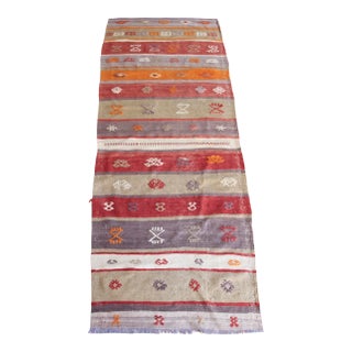 1950s Handmade Warm Color Kilim Runner - 3' 1'' X 9' 1'' For Sale