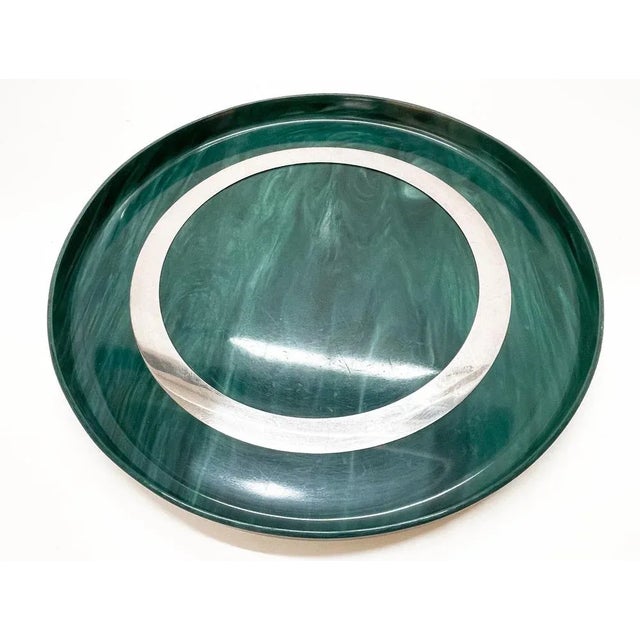 1980s Large Mid-Century Italian Round Green Bakelite and Steel Serving Tray, 1980s For Sale - Image 5 of 18
