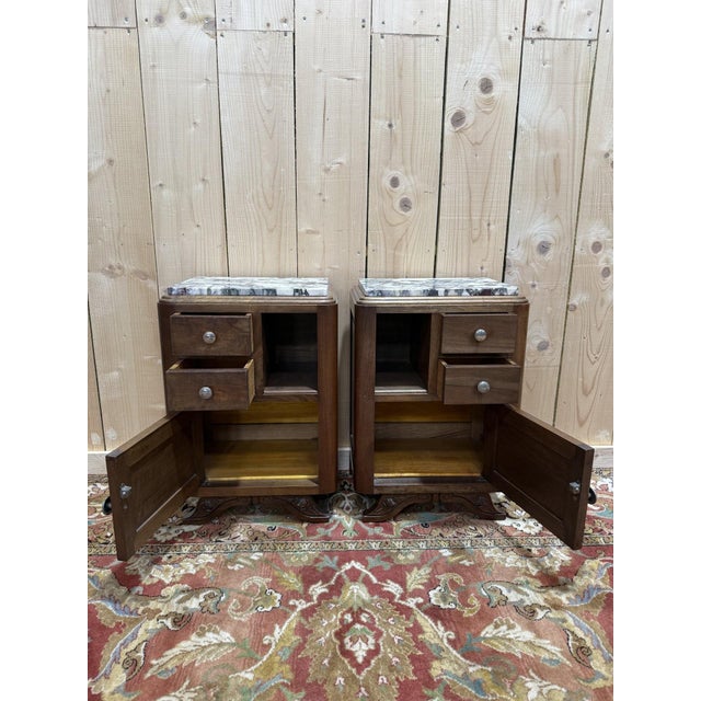 Vintage Art Deco Bedside Tables in Walnut, 1940s, Set of 2 For Sale - Image 3 of 9