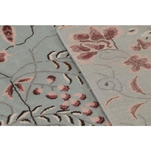 Blue Rug & Kilim’s Chinese Art Deco Inspired Rug, Misty Blue With Floral Landscape For Sale - Image 8 of 10