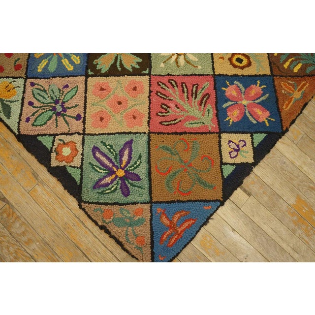 1930s Multi Geometric Folk Art Antique American Hooked Rug 6' X 8'9" Woven Wool Carpet For Sale - Image 11 of 12