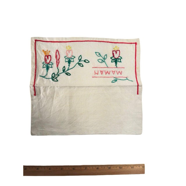 Antique French Hand Embroidered Linen Bag MAMAN Floral Motif Handmade Keepsake Pouch For Sale - Image 9 of 9
