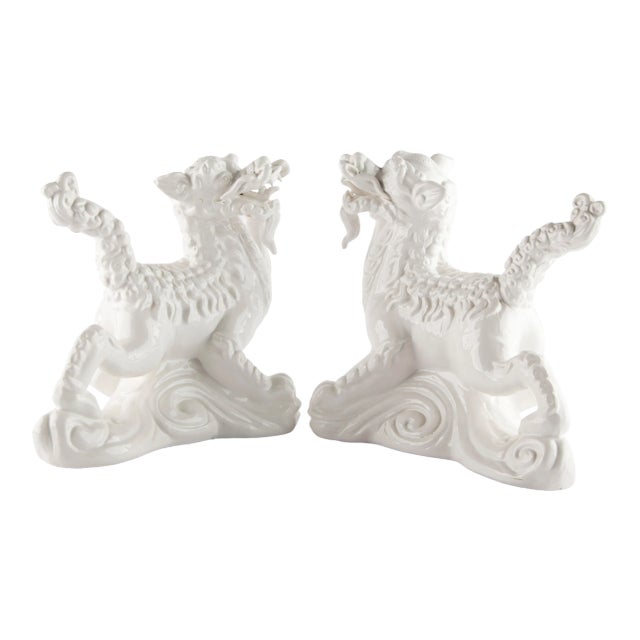White Ceramic Chinese Qilin, Pair For Sale