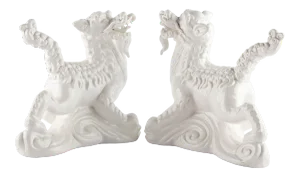 White Ceramic Chinese Qilin, Pair