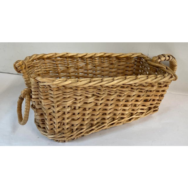 Wood Vintage Wicker Wine Bottle Caddy Basket For Sale - Image 7 of 7