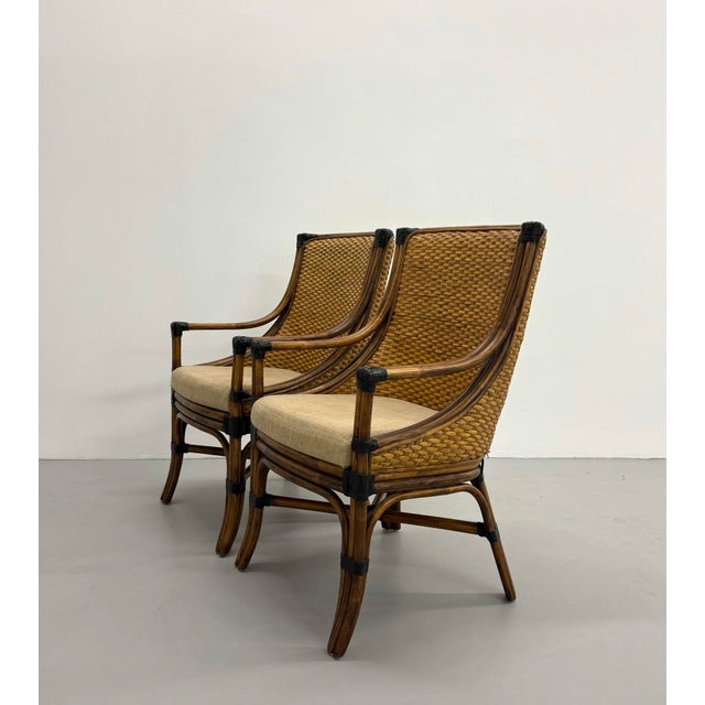 Vintage Woven Rattan Lounge Chairs - A Pair For Sale In West Palm - Image 6 of 7