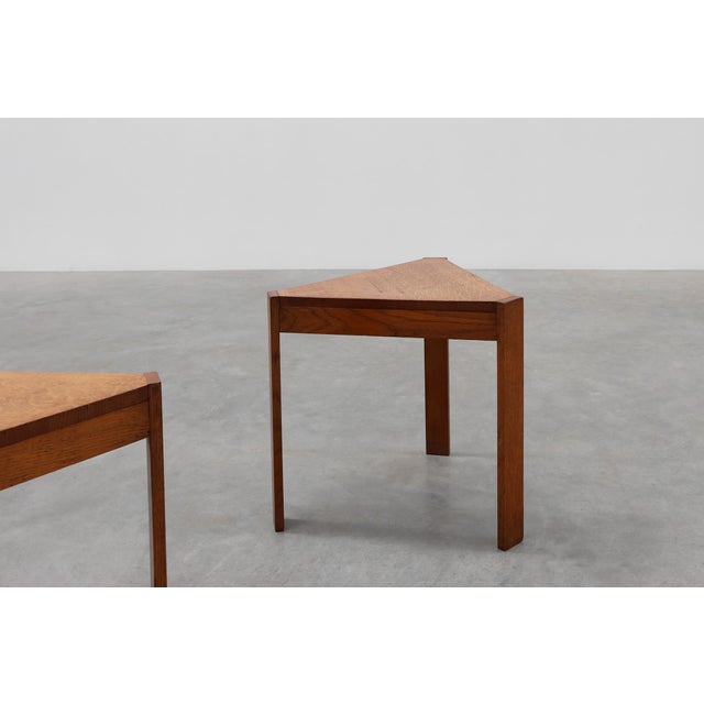 Triangular Oak Stacking Tables, France, 1960s, Set of 3 For Sale - Image 6 of 14