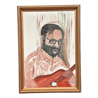 Karin Larsson, Musician with Guitar, 1970s, Oil Painting on Canvas, Framed For Sale