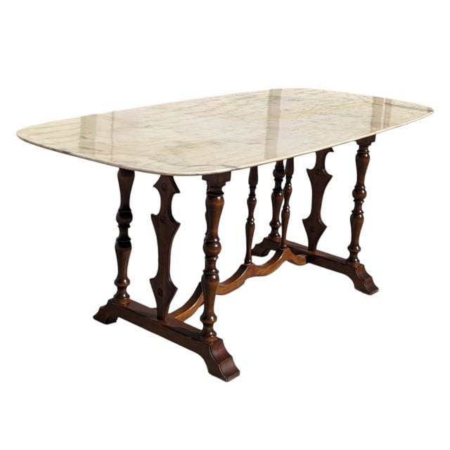 Antique Oval Marble-Top Dining Table With Turned Wood Base For Sale - Image 10 of 18
