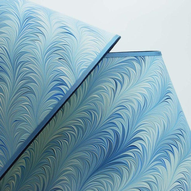 Contemporary Marbled Paper Lampshade in Blue Flame - 12” x 18” x 12” For Sale - Image 3 of 4