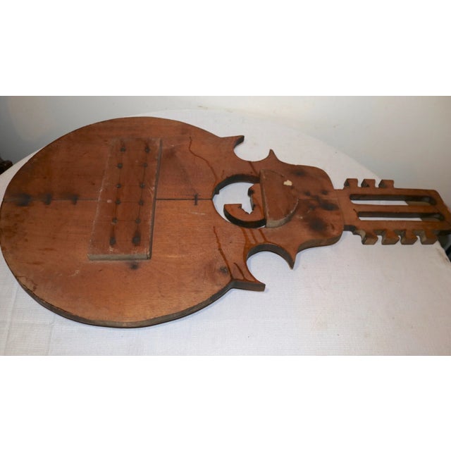 Huge 3.5 Foot Antique Hand Carved Wood Folk Art Guitar Music Bar Wall Trade Sign For Sale - Image 10 of 11
